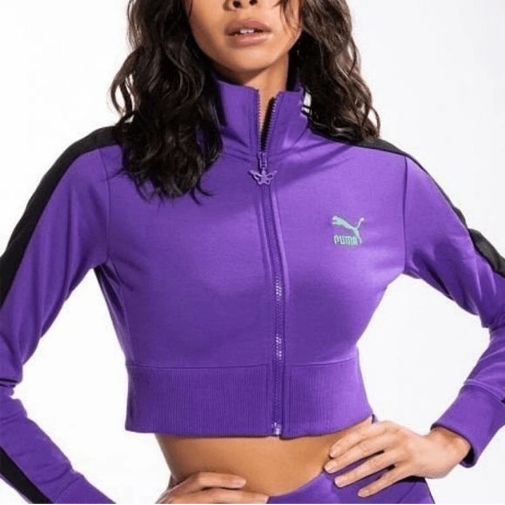 Puma X Dua Lipa T7 Cropped Jacket Purple Black Butterfly Logo XS New NWOT